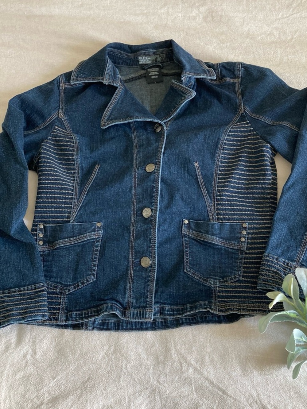 Women’s Dark Blue Denim Button Jacket - Casual Jean Coat